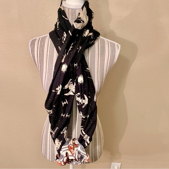 Star Wars Infinity Scarf Hand Warmer Black White Orange Gray Tie Fighters - Picture 1 of 12